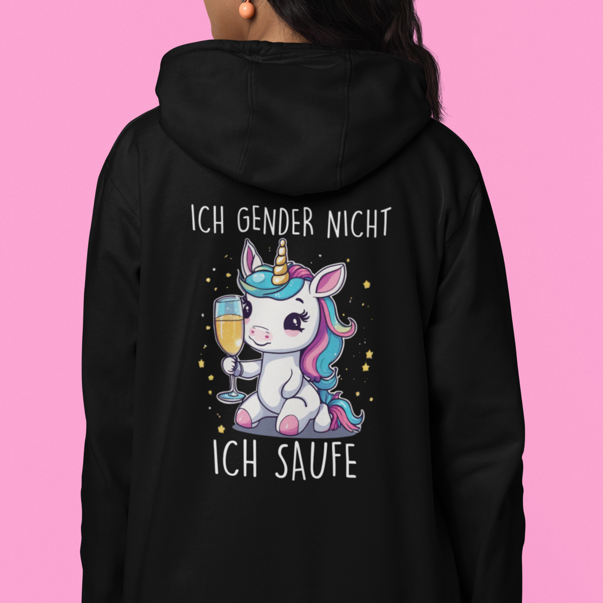 ICH SAUFE EINHORN - Backprint  - Unisex Kapuzenpullover Hoodie